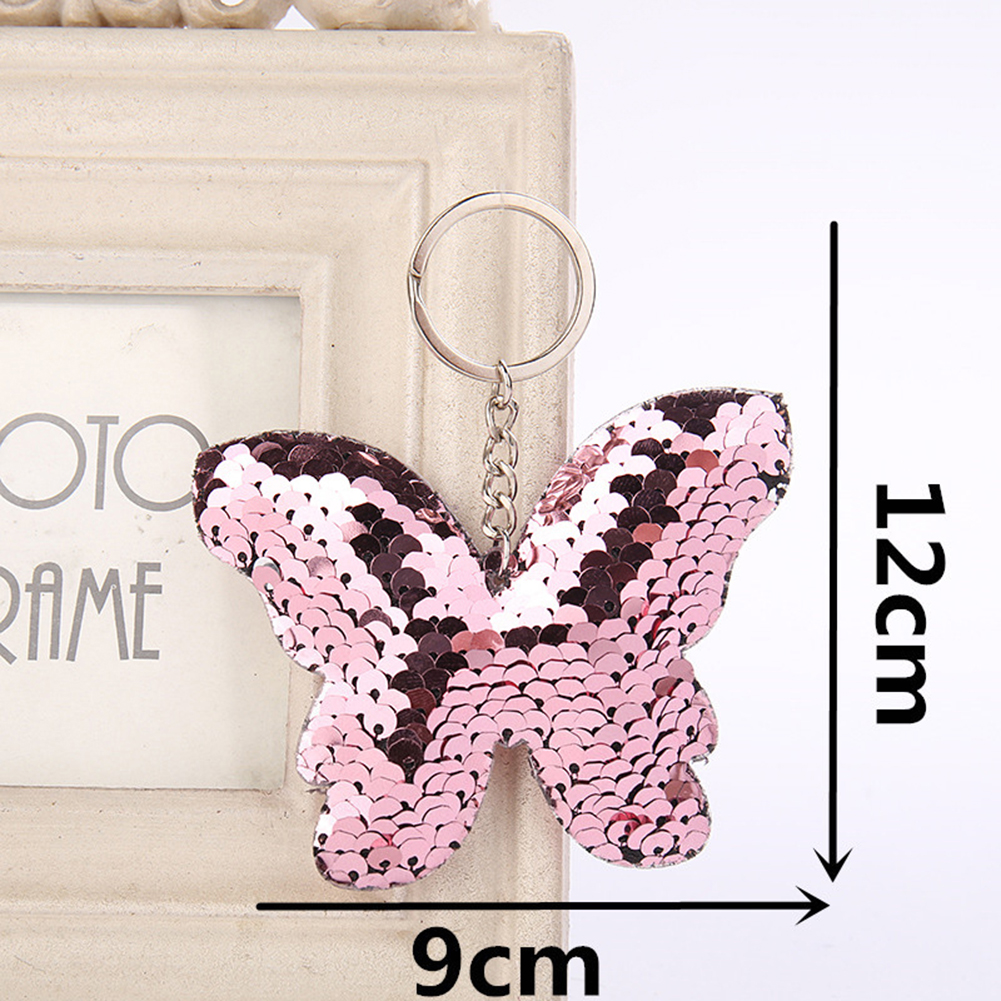 Car Sparkling Colorful Sequins Butterfly Shape Pendant Keychain Car Key Ring Holder Hanging Decoration Keychain Sequins Decor 12