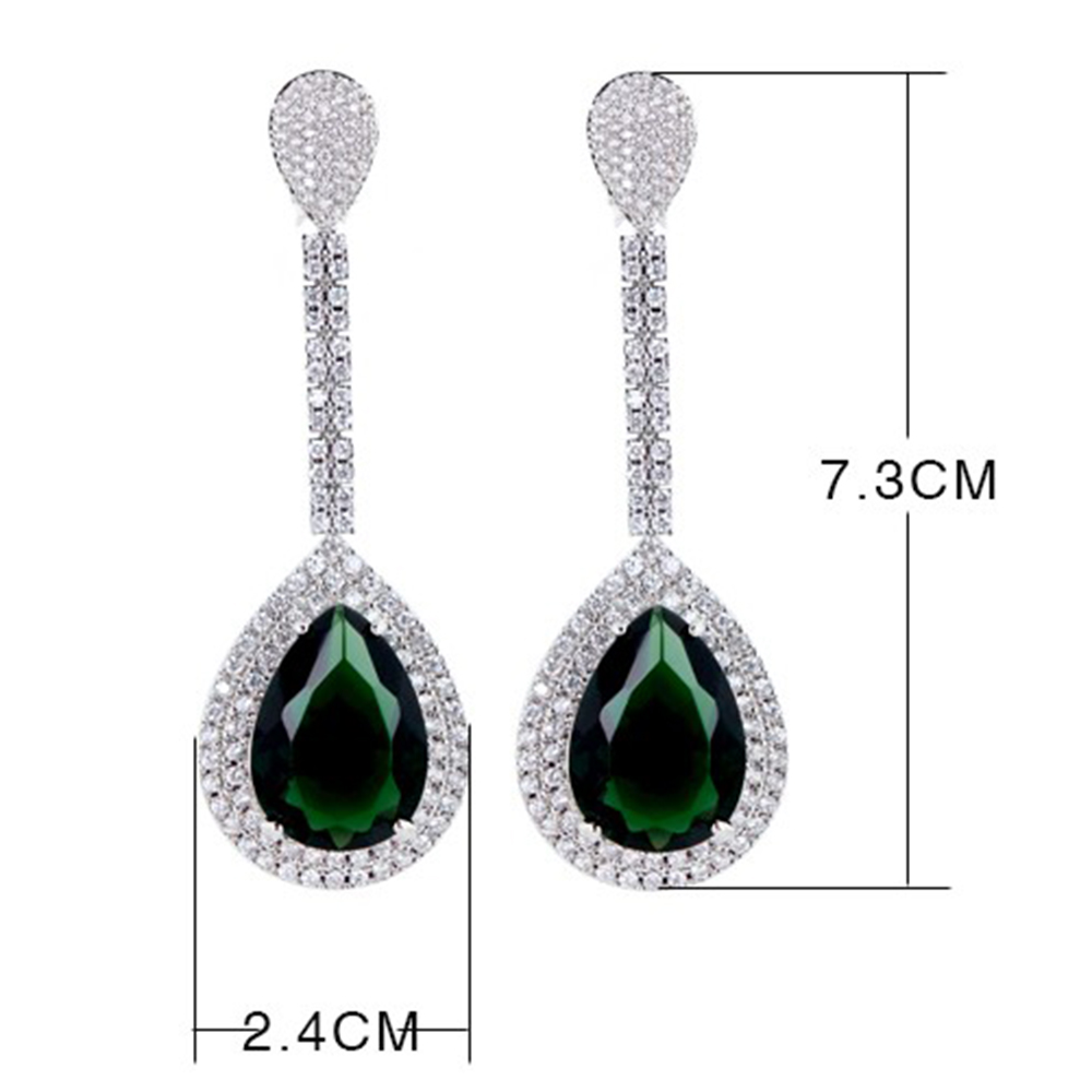 Fashion-Long Teardrop earring setting Big Big Green Clear and Black water drop stones High Quality Large earrings for party