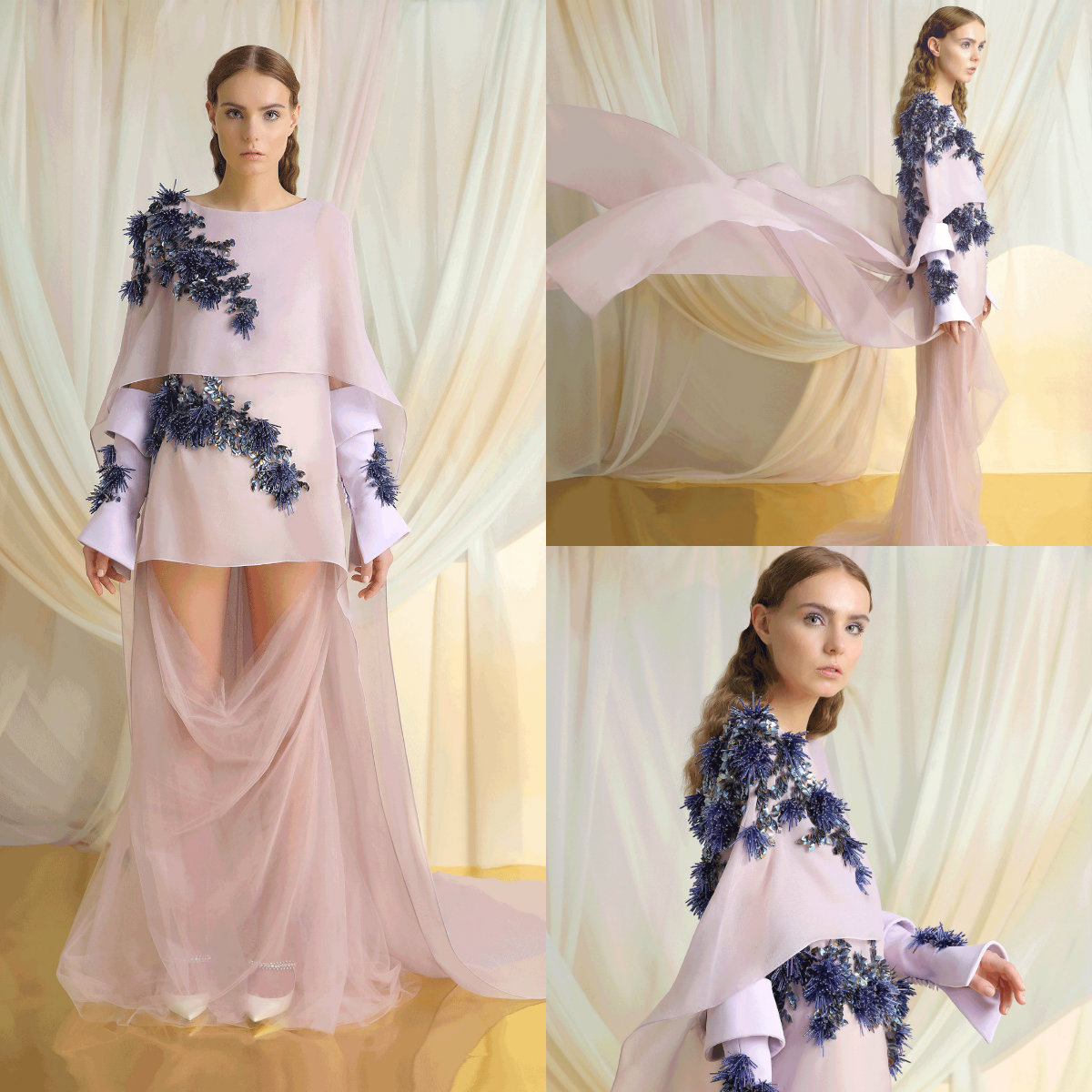 2019 Azzi & Osta Purple Prom Dresses Tulle 3D Floral Appliqued Jewel Neck Evening Dress Formal Party Gowns Girls Pageant Dress