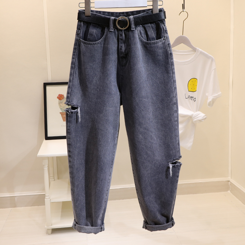 Women' ripped jeans, plus size ripped nine-point jeans, women' loose and thin, Harlem daddy wide-leg pants, tide jeans, Free belt
Women' ripped jeans, plus size ripped nine-point jeans, women' loose and thin, Harlem daddy wide-leg pants, tide jeans, Free belt