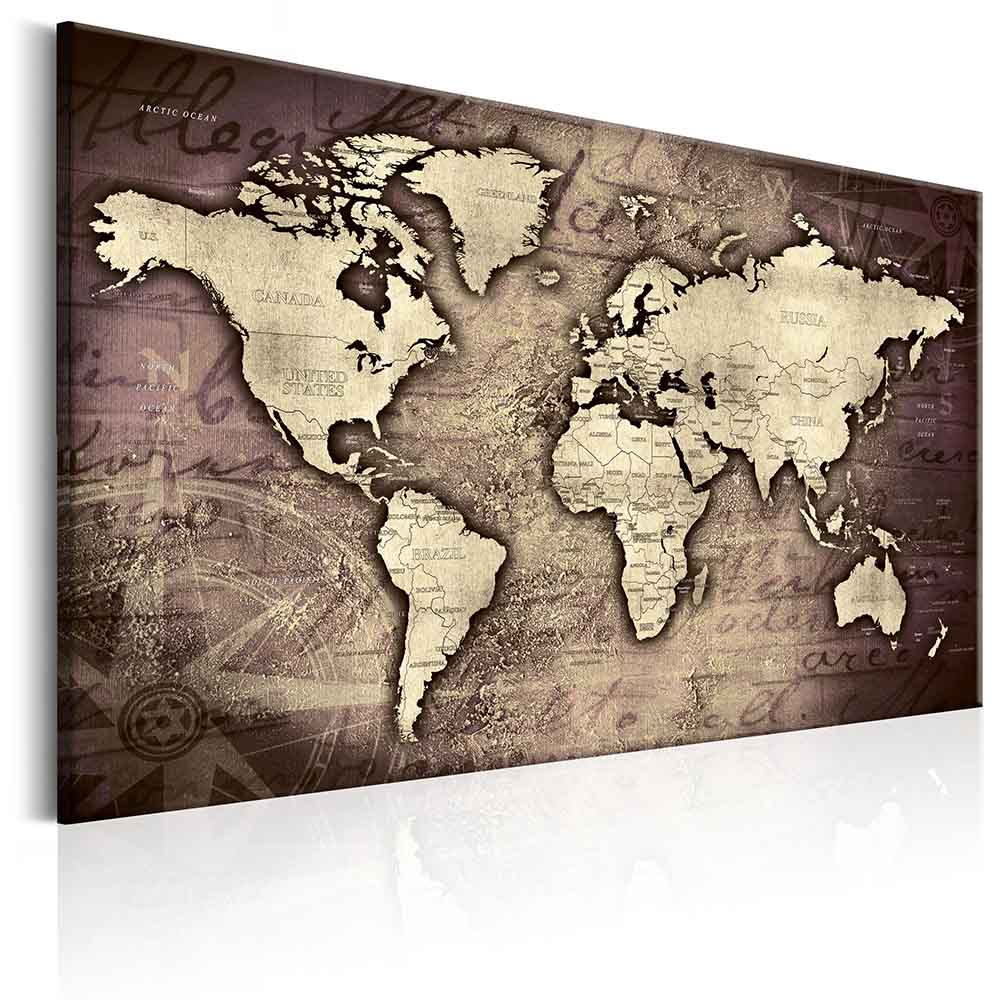 1 Panel Large HD Printed Canvas Print Painting Retro World Map Home Decoration Wall Pictures for Living Room Wall Art on Canvas(Multicolor)N