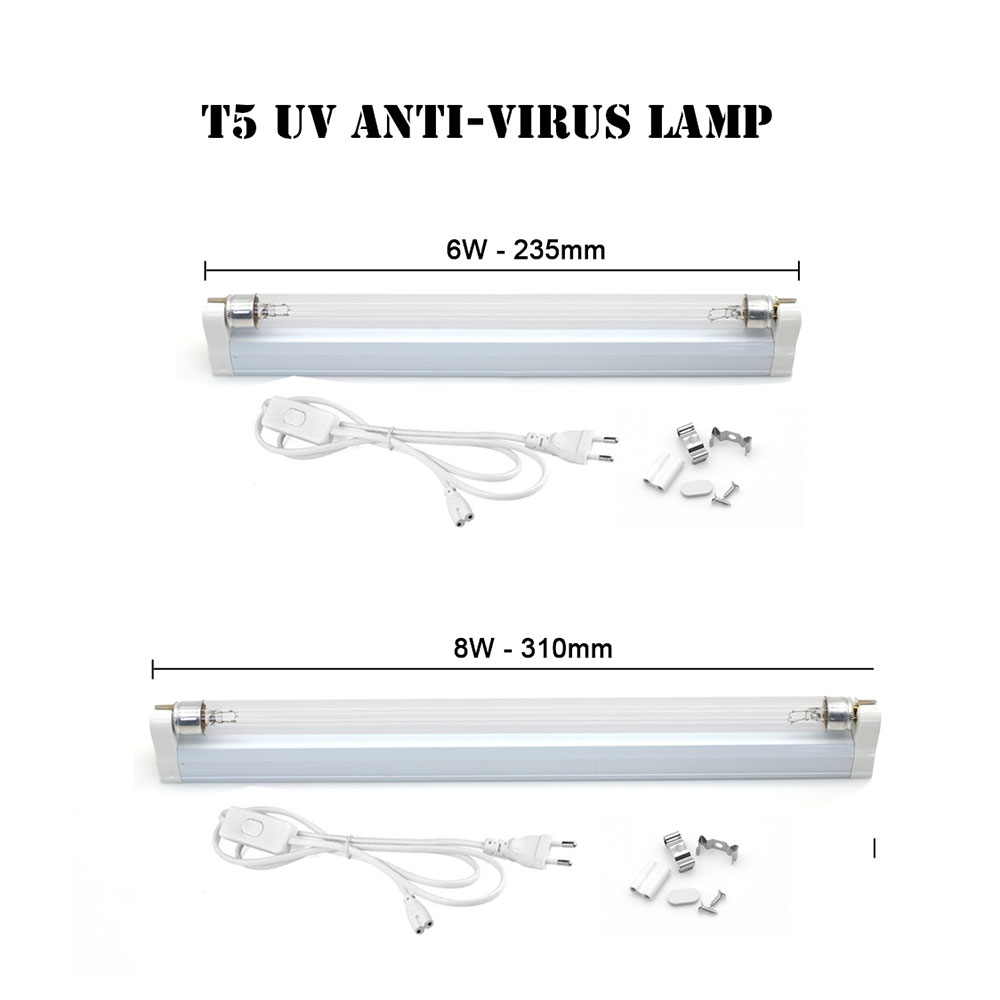 AC110V 220V Ultraviolet Germicidal Light 254nm T5 6W 8W Quartz Ultraviolet lamp UV LED Lamp Bactericidal Lamp For home and hospita