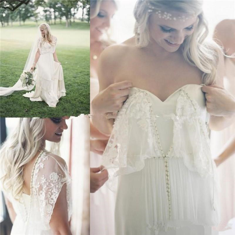 2020 New Summer Beach Boho Wedding Dresses With Applique Lace Bohemian Bridal Gowns Sweep Train Sweetheart Tired Chiffon Cheap Dress, White
2020 New Summer Beach Boho Wedding Dresses With Applique Lace Bohemian Bridal Gowns Sweep Train Sweetheart Tired Chiffon Cheap Dress, White