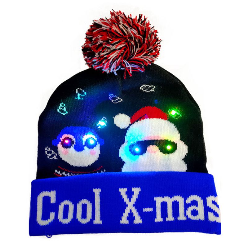 Christmas Decorations 1PCS Outdoor Sport Running Knitted Hats Cute LED Light-up Xmas Knit Beanie Adults Caps