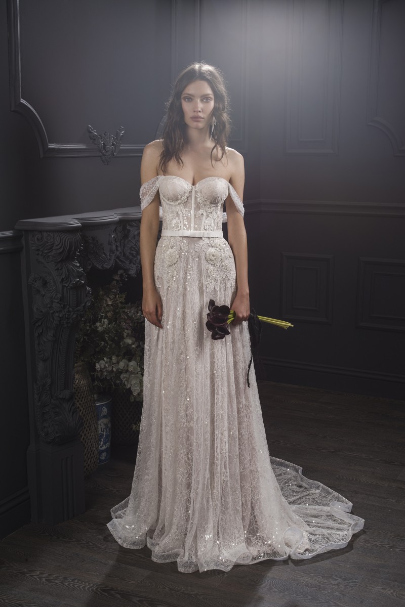 lihi hod bohemian wedding dresses off the shoulder lace sequins beach bridal gowns plus size country garden vestido de novia