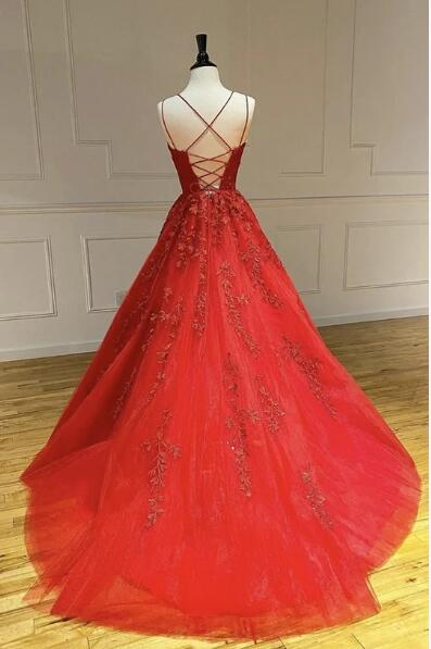 Eye Catching Ball Gown Prom Dresses Light Sky Blue/Dark Red/Yellow Long Evening Gowns Spaghetti