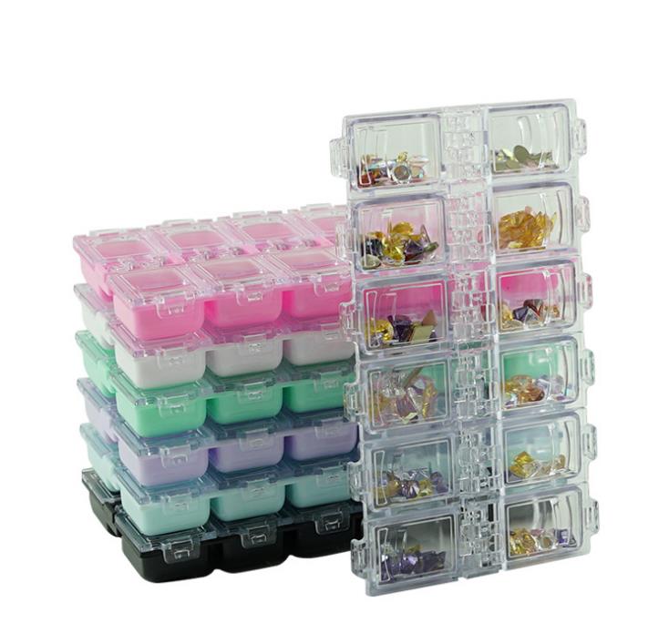 12 Grids Clear Empty Storage Box Rhinestone Acrylic Crystal Beads Jewelry Decoration Nail Art Accessories Pills Container SN513