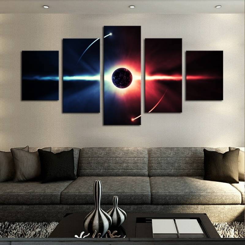 5pcs/set Unframed Fantasy Universe Two Poles Wall Art Oil Painting On Canvas Fashion Textured Paintings Picture