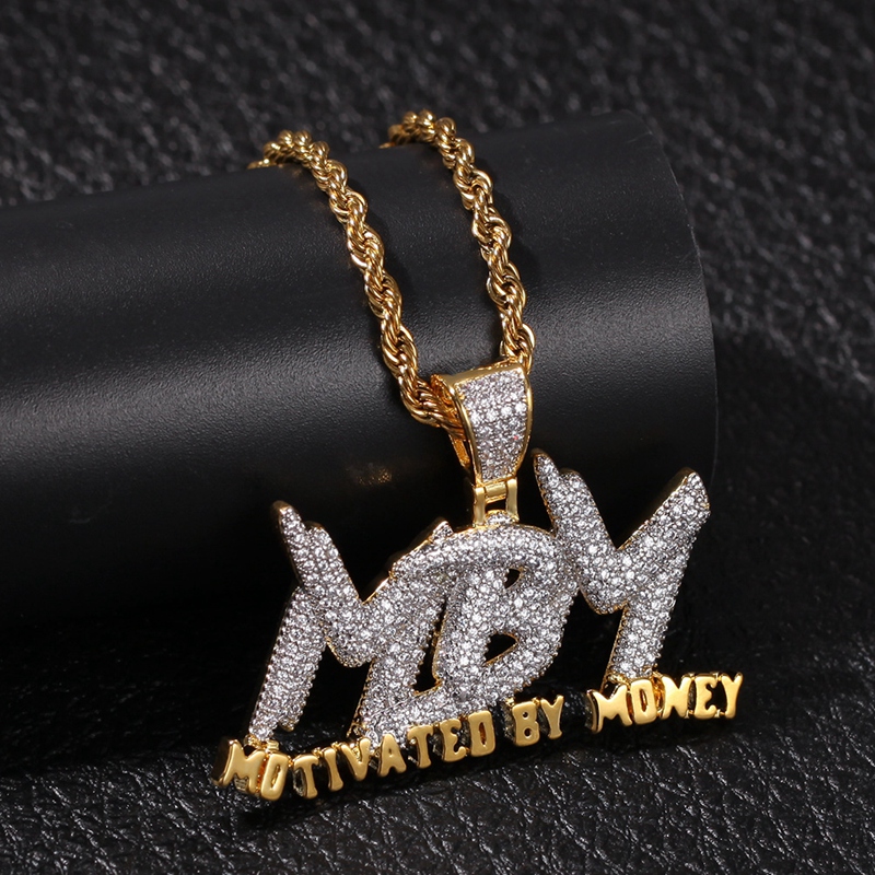 Iced Out MBM Pendant Necklace Fashion Mens HIP HOP Jewelry Motivated By Money Necklaces