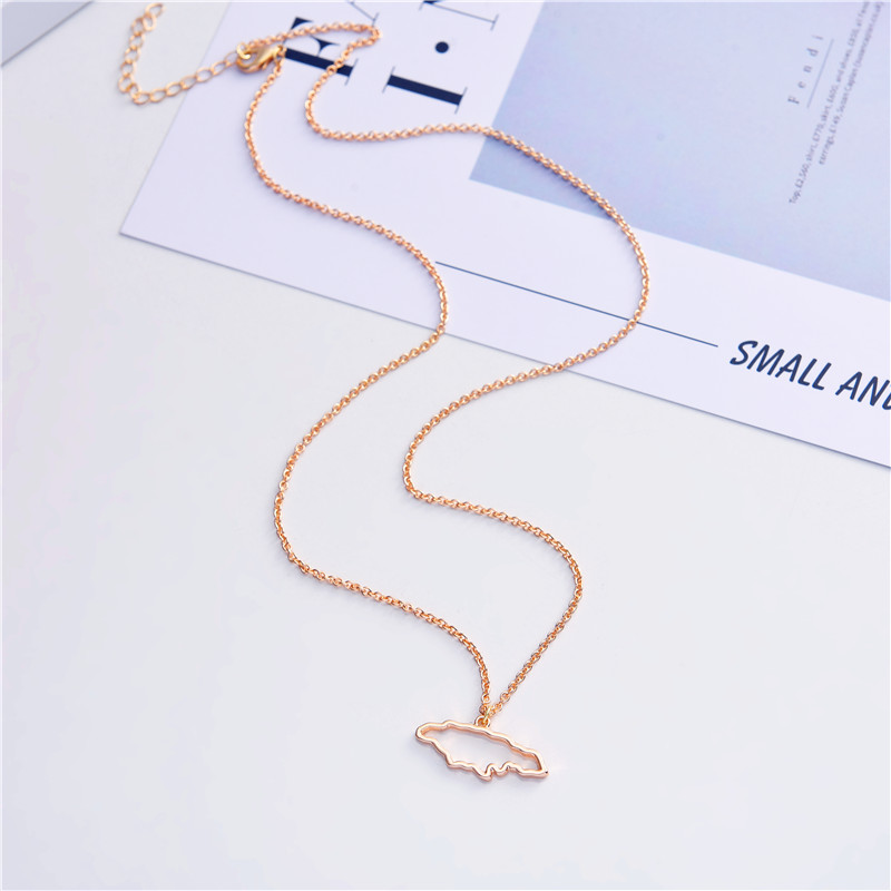 10PCS Small Caribbean Sea Island Jamaica Map Necklace Outline Country of Jamaican Continent Chain Necklaces for African Jewelry