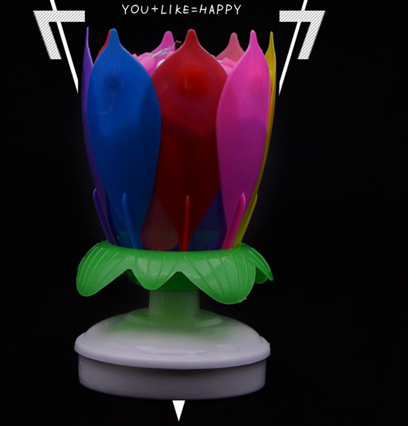 Musical Birthday Cake Candle Lotus Flower Floral Rotating candle Lotus Sparkling Flower Candles Cake Accessory Gift KKA79553151063