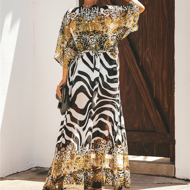 2020 Sexy Bohemian Printed Long Kimono Cardigan Chiffon Blouse Summer Beachwear Clothing Plus Size Women Shirts Top Female N912 MX200407