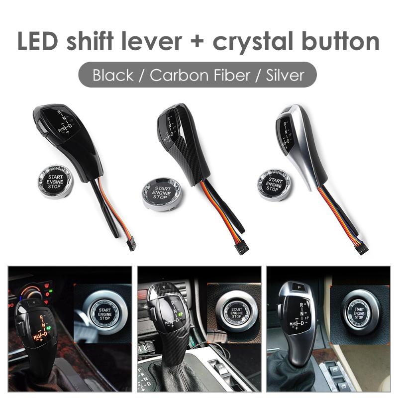 

LHD LED Gear Shift Knob with Crystal ENGINE START STOP Button Replace Cover For E46 E60 E61 Car Styling Accessaries