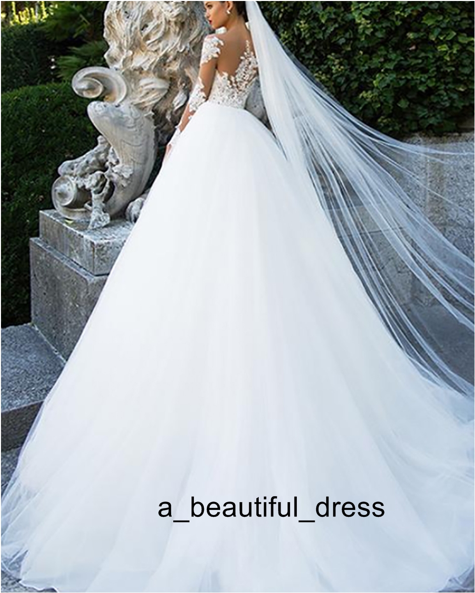 Long Sleeves Wedding Dress 2019 Beach Bridal Gown Tulle Lace Appliques White/Ivory Romantic Buttons Wedding Dresses