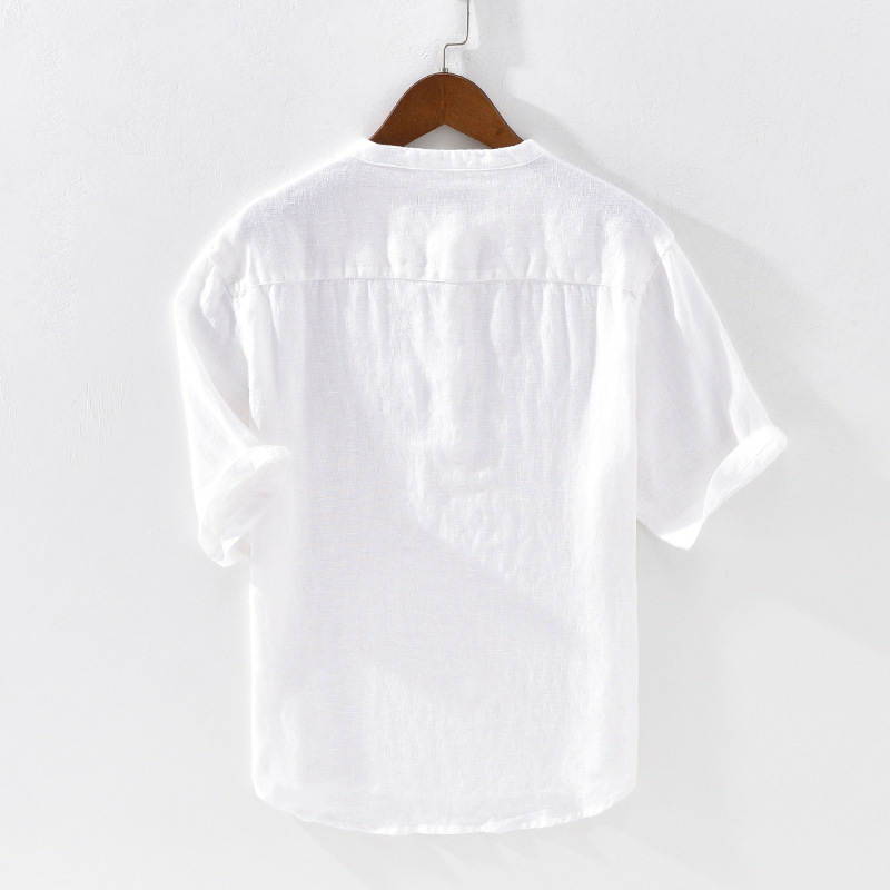 100% Linen Men Short Sleeve Pull Over Shirts Soft Breathable Linen Shirts for Men Half Sleeve Casual Summer Shirts 1701