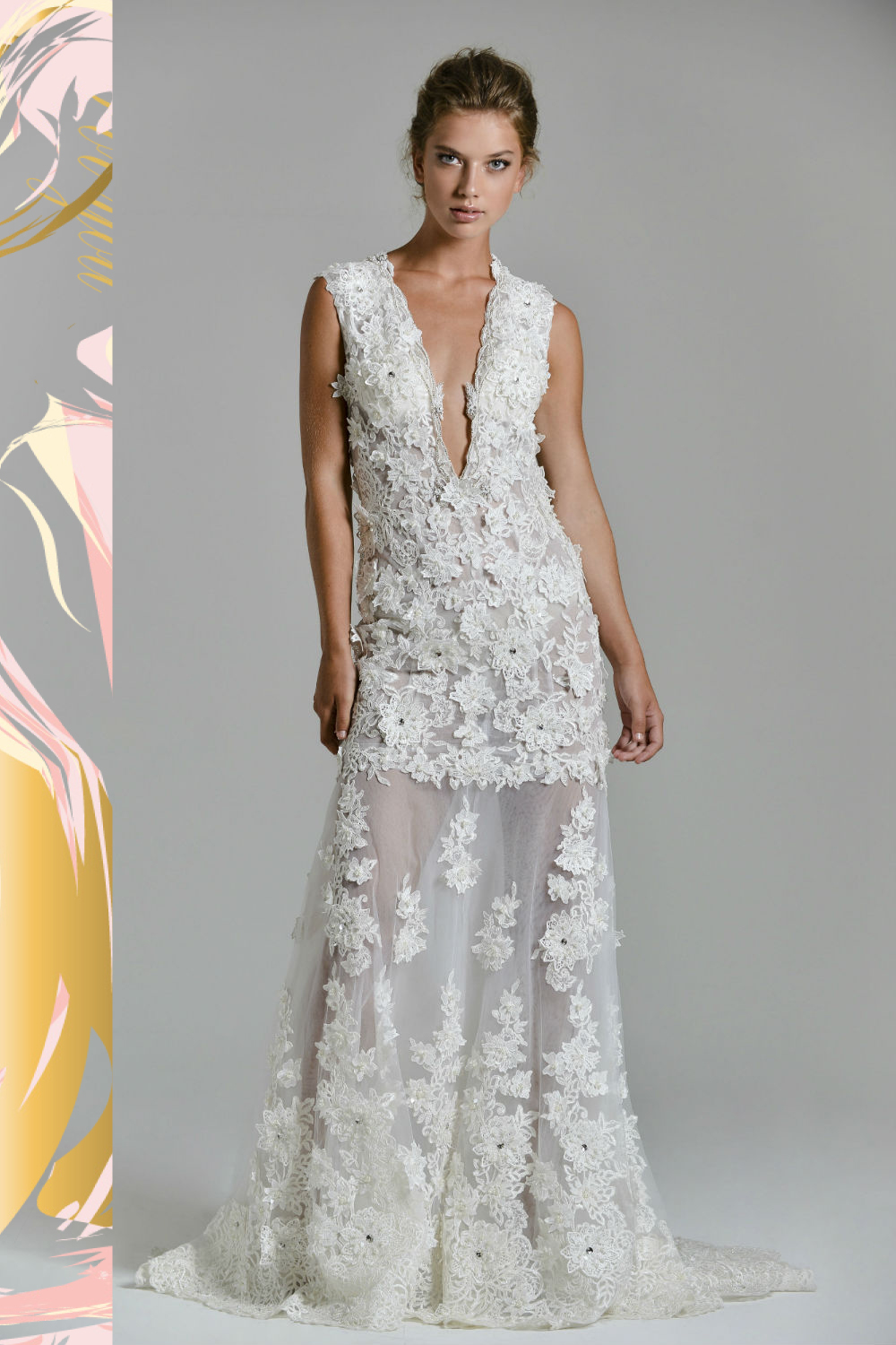 Mermaid Wedding Dresses Deep V Neck Lace 3D Floral Appliques Rhinestones Hollow Back Sweep Train Country Wedding Dress Plus Size Bridal Gown