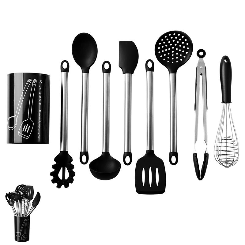 Silicone Stainless Steel Kitchen Utensils 9 PCS/set Spoon Food Clip Egg Beater High Temperature Multi-purpose Kitchen Cooking Baking Tools