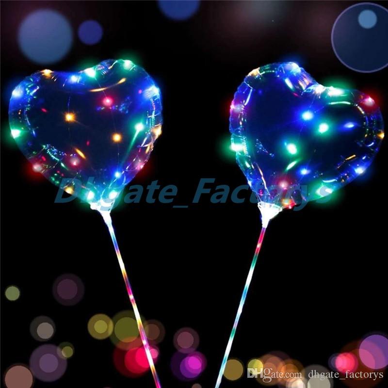 Love LED Balloon Lighting Transparent Bobo Ball Love Heart Shaped Line String Balloons With Stick Wedding Birthday Party Decoratio