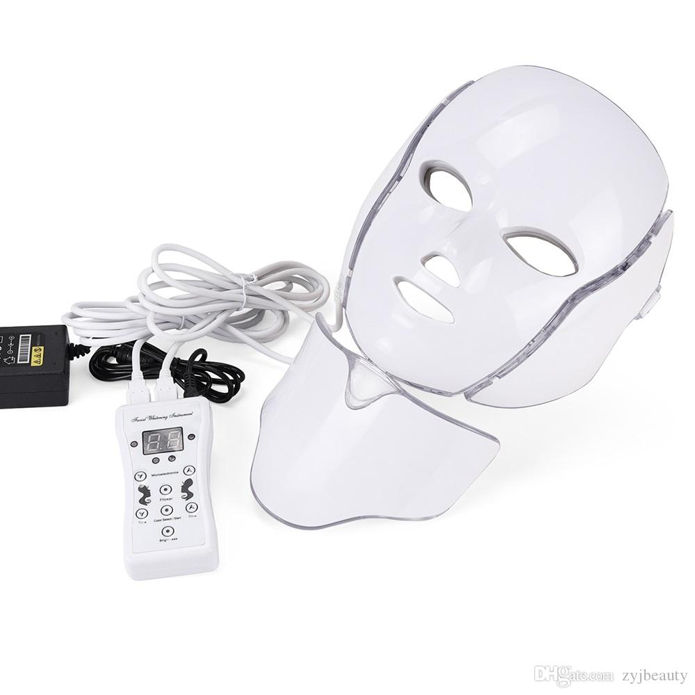 LED Skin Rejuvenation Face Neck 7 Colors Light Facial Mask With Necks Facial Care Treatment Beauty Anti Acne Therapy Whitening
