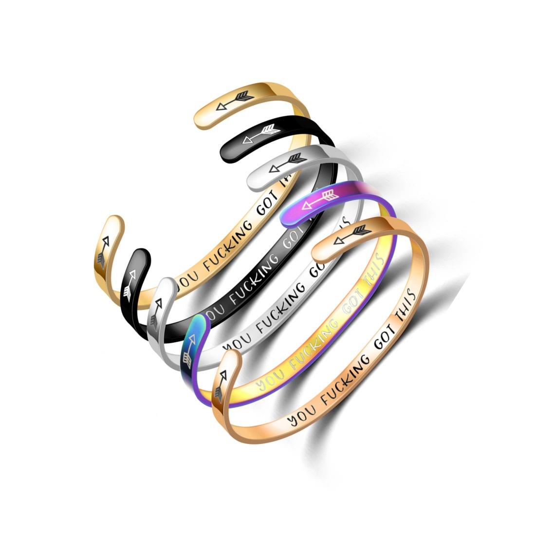 Encouragement Bracelet for Women Men Jewelry Cuff Wristband Bangle Stainless Steel Engraved Friendship Bracelets Inspirational Gift