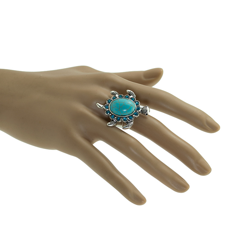Turquoise ring men and women ancient silver retro small turtle sea turtle shape turquoise ring