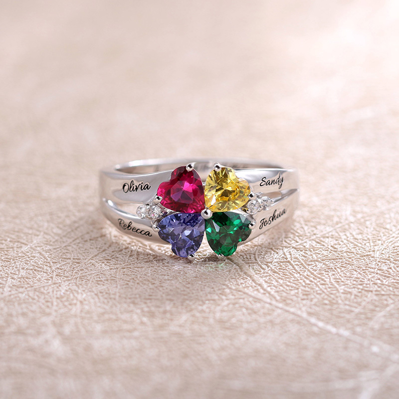 Personalized 925 Sterling Silver Rings Custom Heart Birthstone Ring With 2-5 Names Jewelry For Her Mother Day's Gift J190716