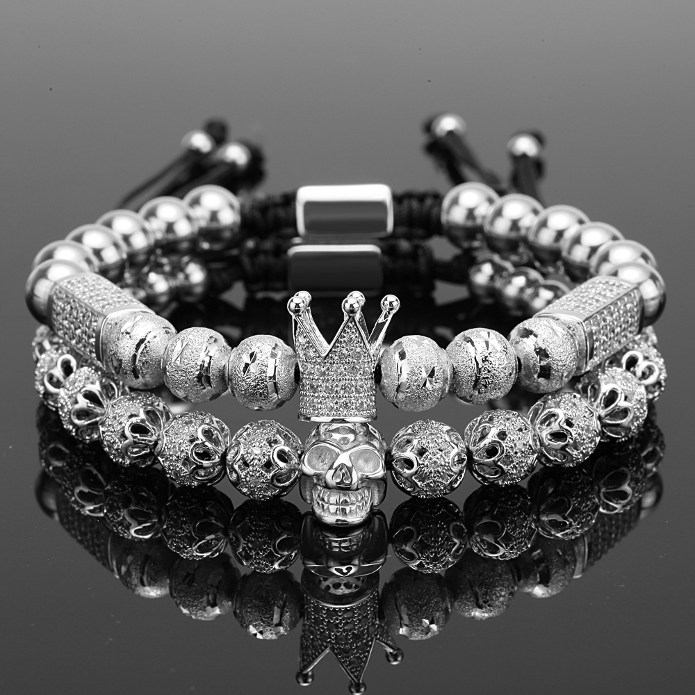 2pcs/set luxury bracelet men bracelet/charm/gold/stainless steel/bracelets for women ball zirconia bracelets femme jewelry Gift, holiday, valentine�