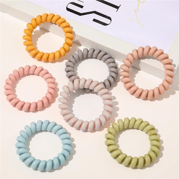 7 colors Telephone Wire Cord Gum hair tie Girls Elastic hair band Ring Rope Cute ball pendant hair rope accessiones