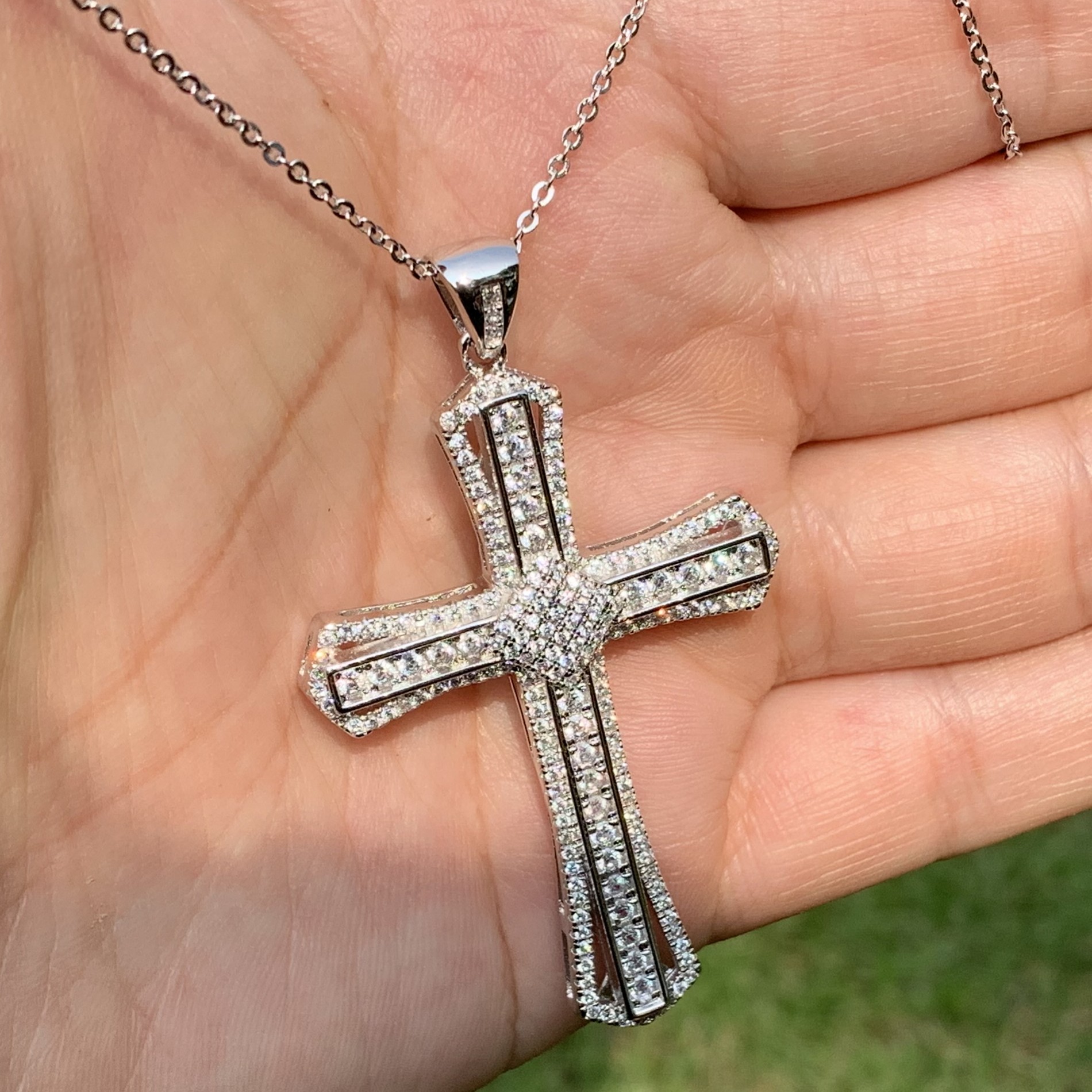 Cross Sterg Sier Necklace for Women - Pave White Cubic Zirconia Pendant Jewelry 6bac