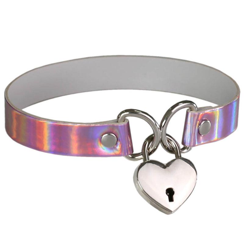 Love Heart Lock Pendant Laser PU Leather Choker Necklace Collar Sub Slave Necklaces with Key Women Statement Jewelry Girlfriend Valentine Gift