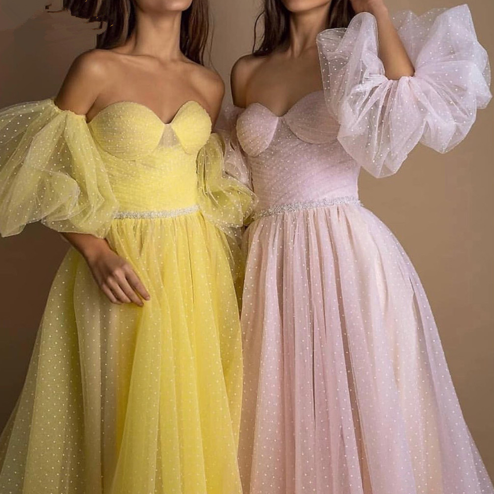 Bright Yellow Prom Dress 2020 Pink Dot Tulle A-line Long Party Dress Formal Latter Sleeves Elegant Evening Dresses Vestido, Light yellow
Bright Yellow Prom Dress 2020 Pink Dot Tulle A-line Long Party Dress Formal Latter Sleeves Elegant Evening Dresses Vestido, Light yellow