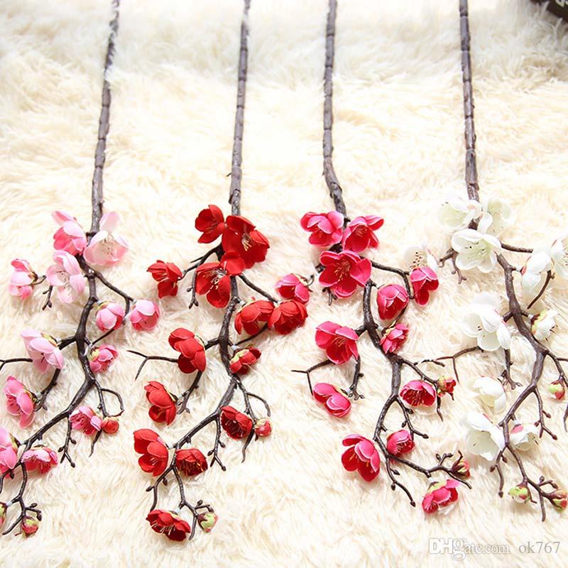 200pcs Plum Cherry Blossoms Silk Artificial Flowers Plastic Stem Sakura Tree Branch Home Table Decor Wedding Decoration Wreath