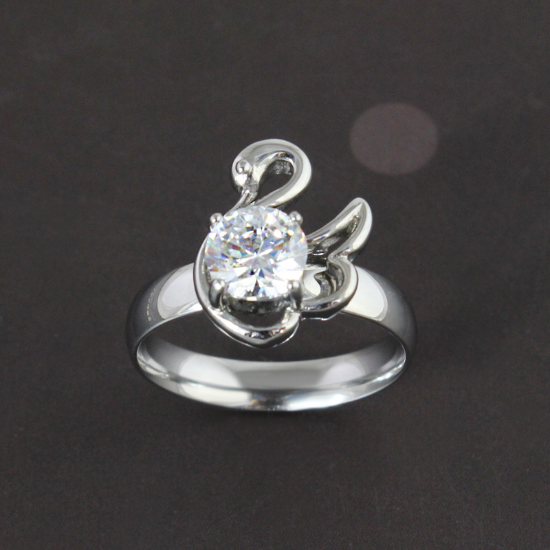 Wholesale- Titanium steel rings for women Swan set auger female ring engagement diamond rings sona diamond ring free shipping