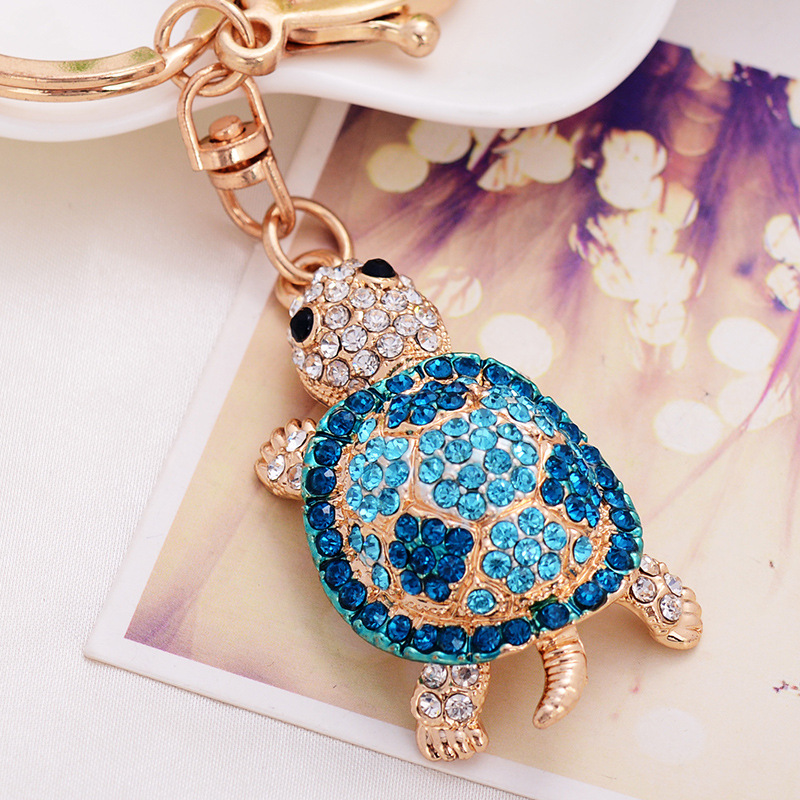 Fashion Cute Turtle Tortoise Shape Car Keychain Handbags Rhinestone Crystal Animal Metal Pendant Accessories Key Rings Gift