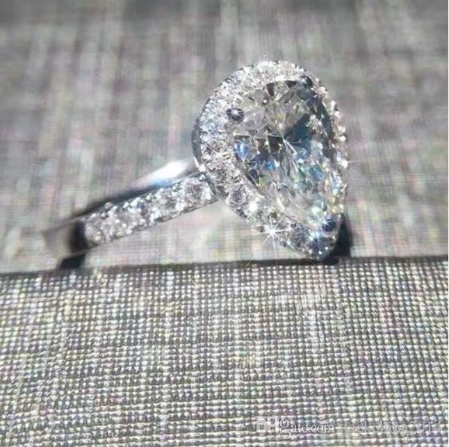 Classic Wedding Ring Fine Jewelry 925 Sterling Silver Pear Cut White Topaz CZ Diamond Gemstones Eternity Female Women Engagement Band Rings