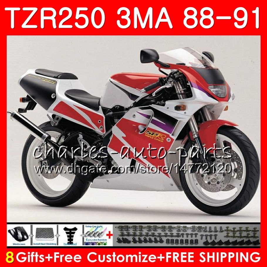 

Body For YAMAHA TZR250 3MA TZR-250 1988 1989 1990 1991 118HM.52 white TZR250 RS RR cowling red YPVS TZR250RR TZR 250 88 89 90 91 Fairing kit, No. 1