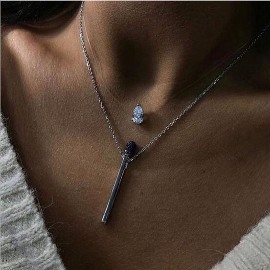 Fashion-Pendant Necklace Black & Colorful Zircon Setting Matches 925 Sterling Silver Chain Necklace Fashion Women Jewelry