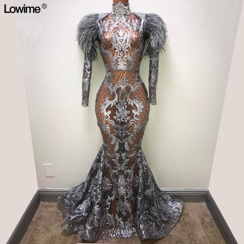 Sexy Silver Mermaid Prom Dresses With Feathers Arabic Long Sleeves High Neck Evening Gown See Through Plus Size Formal Party Dress, Ivory
Sexy Silver Mermaid Prom Dresses With Feathers Arabic Long Sleeves High Neck Evening Gown See Through Plus Size Formal Party Dress, Ivory