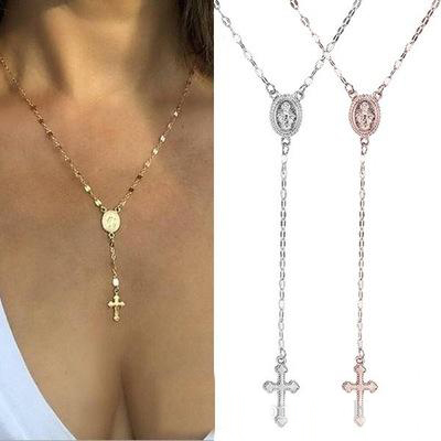 Vintage Cross Chain Necklace Christian Cross Bohemia Religious Rosary Pendant Necklace for Women Charm Jewelry Gold Pendant Necklaces