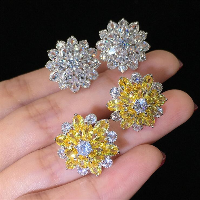 2020 New Sparkling Luxury Jewelry 925 Sterling Silver Marquise Cut White Topaz CZ Diamond Women Flower Fashion Stud Earring For Lover's Gift