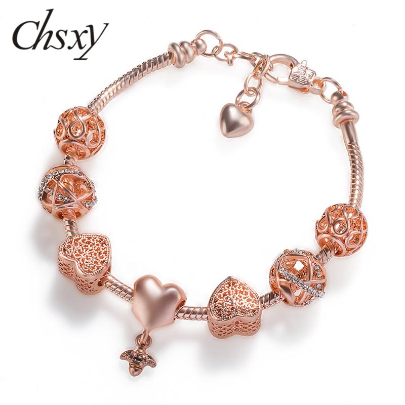Charm Bracelets CHSXY Cute Heart Bee Infinity Zircon Charms Hollow Geometric Rose Gold Color Chain Beads For Women Jewelry
Charm Bracelets CHSXY Cute Heart Bee Infinity Zircon Charms Hollow Geometric Rose Gold Color Chain Beads For Women Jewelry