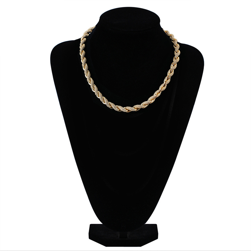 Mens Rope Chains Necklace Gold Silver Color Iced Out Micro Setting Moissanite Diamond Twisted Chains for Men Hip Hop Jewelry