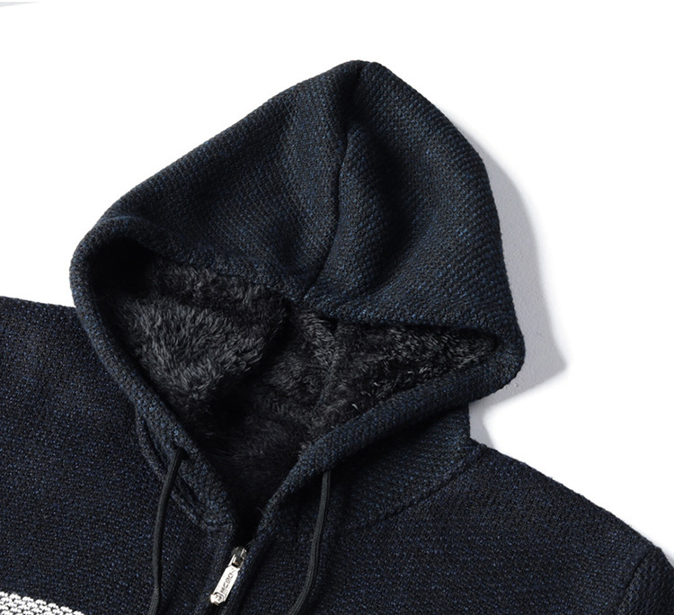 Sweater Coat Men Winter Thick Fleece Hooded Cardigan Jumpers Men Striped Wool Zipper Coats Casual Knit Sweater Outerwear V191022
