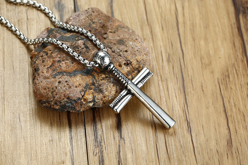 Hip Hop Baseball Pendant Necklace Stainless Steel Ball Bat Chain Men Collares 24" For Guys Sport Jewelry PN-1096