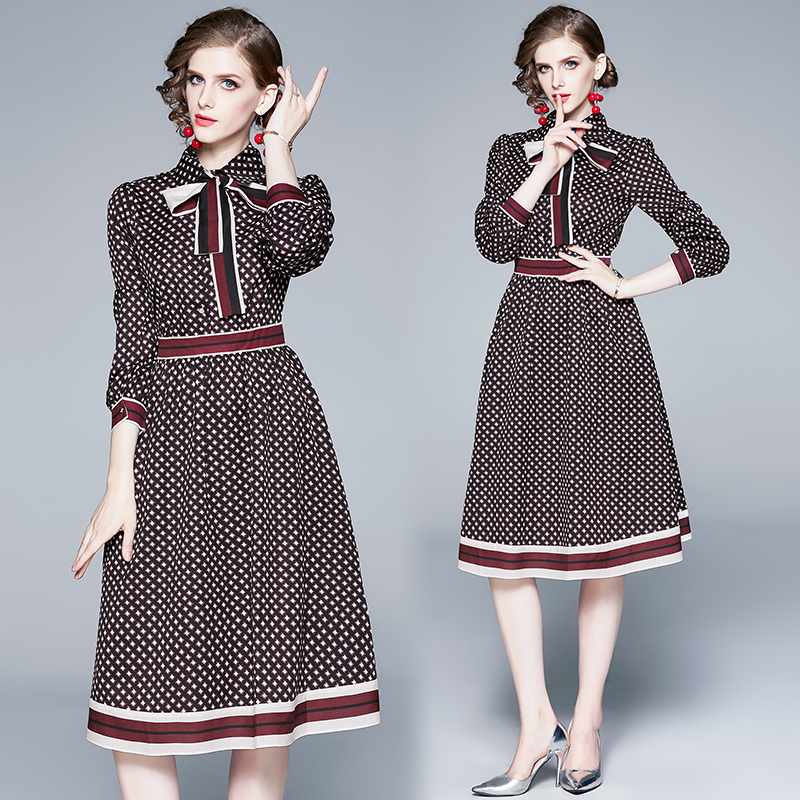 new polka dots designer dress plus size womens fashion lantern sleeve elegant printed ladies runway bow dresses office button shirts dress, Customize
new polka dots designer dress plus size womens fashion lantern sleeve elegant printed ladies runway bow dresses office button shirts dress, Customize