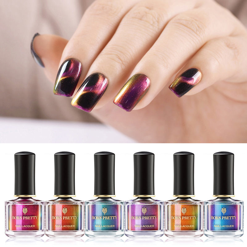 

BORN PRETTY 3D Magnetic Glitter Nail Polish 6ml Holographic Chameleon Cat Eye Nail Varnish Magnet Nail Lacquer Black Base Needed, Aurora series