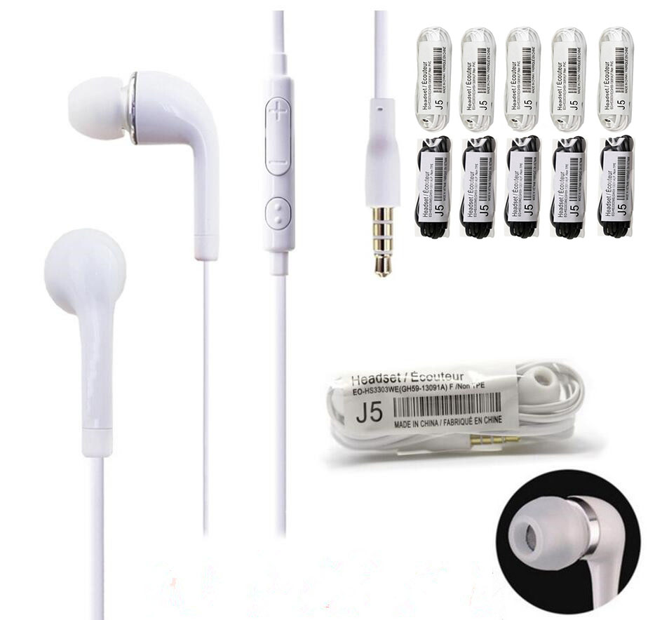 

Top Quality 3.5mm J5 Headphone Noise Cancelling In-Ear Headset earphone with Remote Mic Volume For Samsung HTC Xiaomi Phones, White