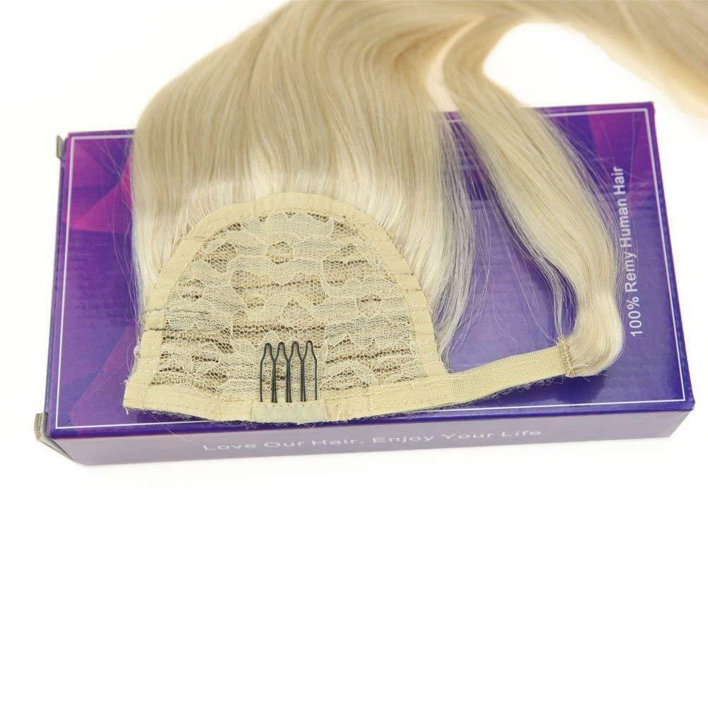 Fashion European 613 blonde remy ponytail hair piece extension silky straight wraps around cuticle aligned hair 100g