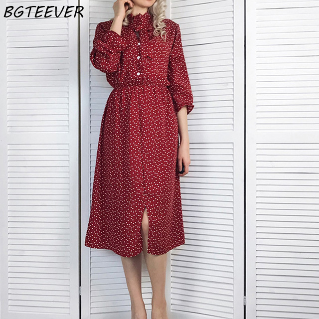 Elegant Stand Collar Polka Dot Chiffon Women Dress Flare Sleeve Side Split Female Dress 2019 Spring Women Midi Vestidos, Black
Elegant Stand Collar Polka Dot Chiffon Women Dress Flare Sleeve Side Split Female Dress 2019 Spring Women Midi Vestidos, Black