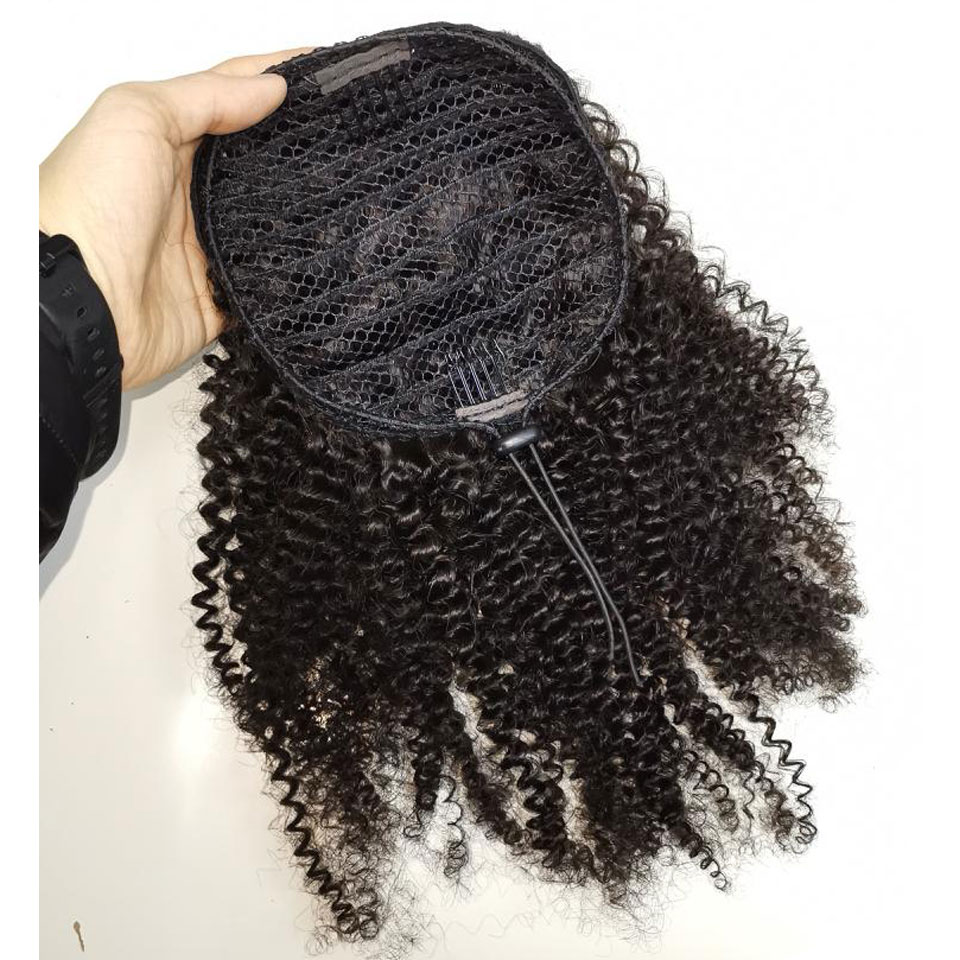Afro Kinky Curly human hair ponytail extensions Kinky Curly drawstring human hair ponytail hairpieces curly clip in ponytail hair piece
